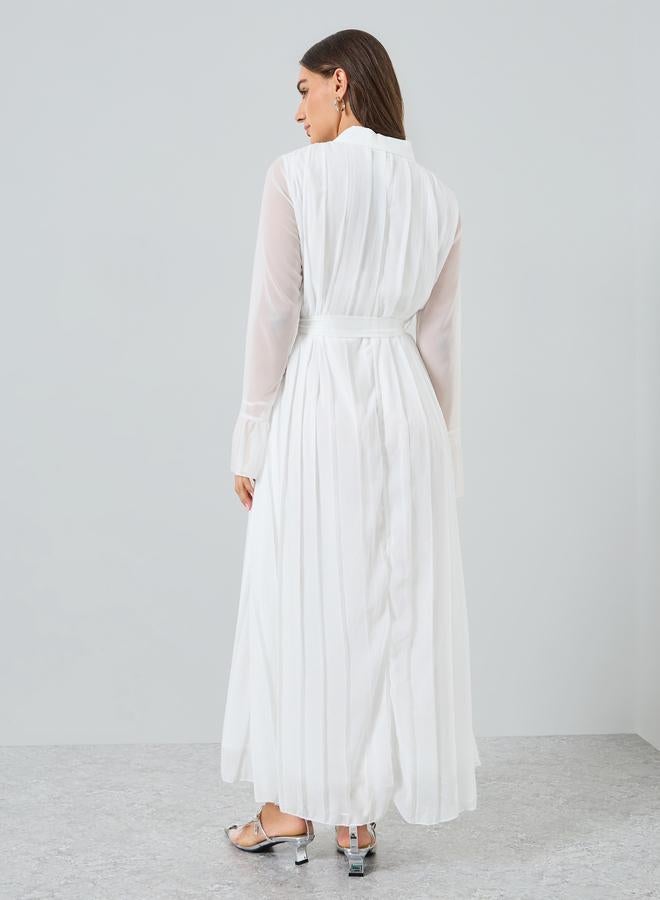 ستايلي فستان ميدي بياقة وكسرات - Image 4